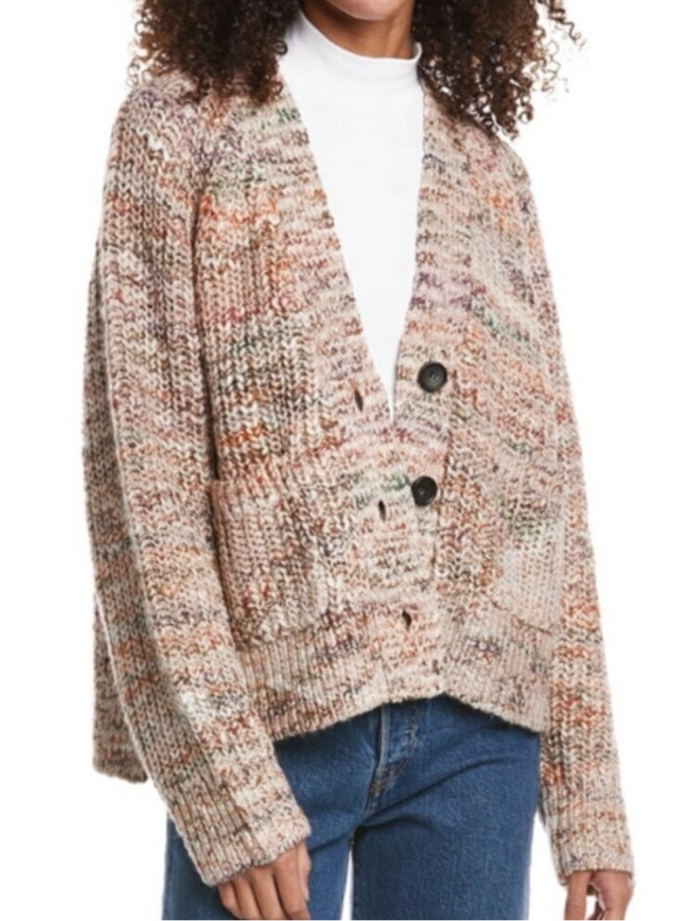 A.L.C. Cleveland Wool Blend Cardigan In Sirroco Rose Marl, Chunky, V-Neck, Sz. L